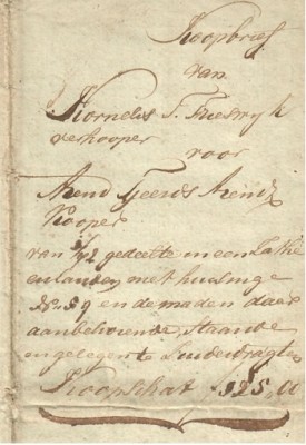 Koopbrief Kornelis Frieswijk en Arend Arendz 1822